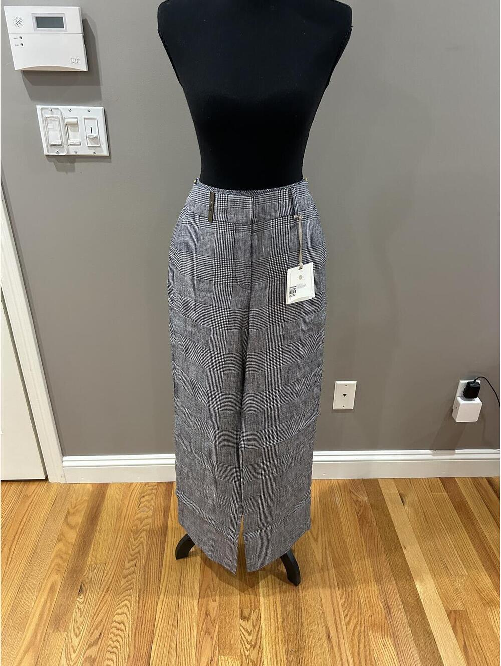 PESERICO Women's Wide Leg Plaid Pants Size 42 100% linen Italy